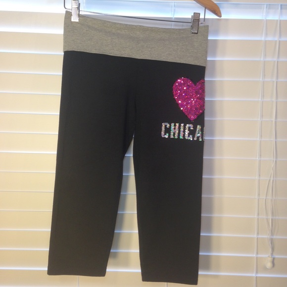 PINK Victoria's Secret Pants - PINK VS Sequin I Heart Live Chicago Crop Leggings